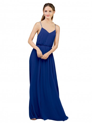 Desconto Azul Real Linha A Alças finas Sem Mangas Comprimento Chão Vestidos de Madrinha