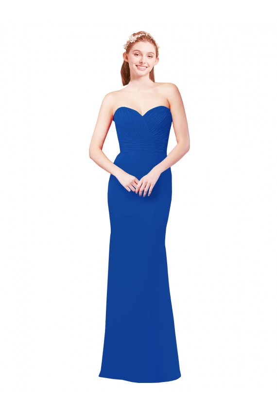Desconto Azul Real Linha A Amor Sem Mangas Comprimento Chão Vestidos de Festa