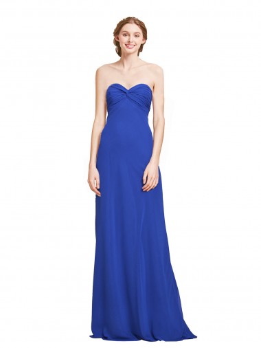 Desconto Azul Real Linha A Amor Sem Mangas Comprimento Chão Vestidos de Madrinha