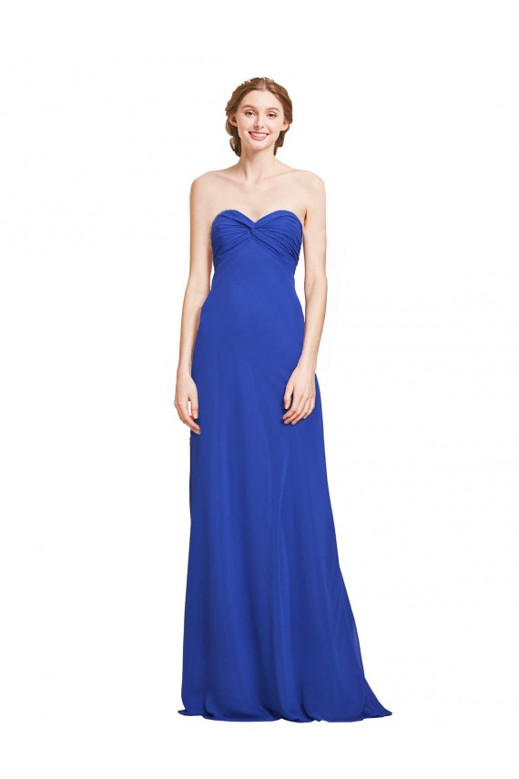 Desconto Azul Real Linha A Amor Sem Mangas Comprimento Chão Vestidos de Madrinha