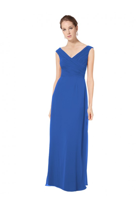 Desconto Azul Real Linha A Fora do Ombro Sem Mangas Comprimento Chão Vestidos de Madrinha