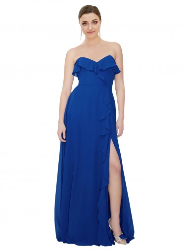 Desconto Azul Real Linha A Amor Sem Mangas Comprimento Chão Vestidos de Festa / Vestidos de Madrinha
