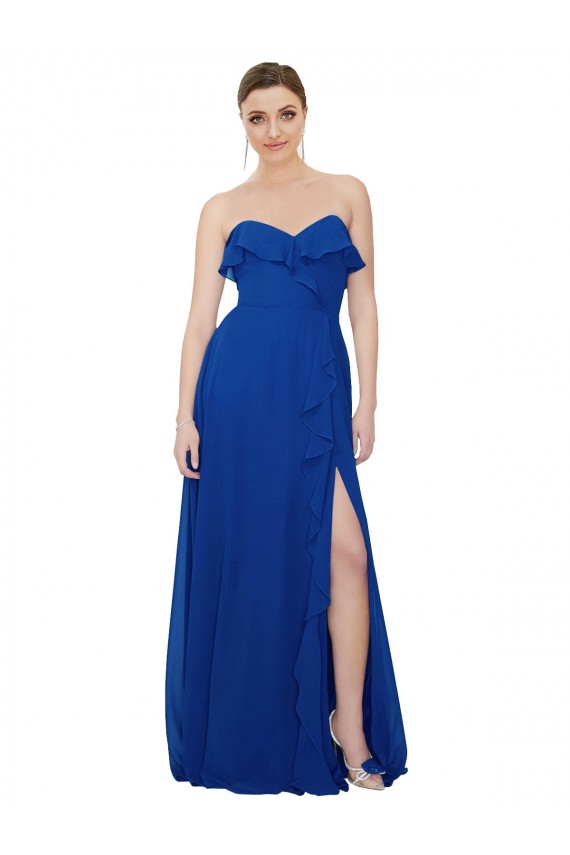 Desconto Azul Real Linha A Amor Sem Mangas Comprimento Chão Vestidos de Festa / Vestidos de Madrinha