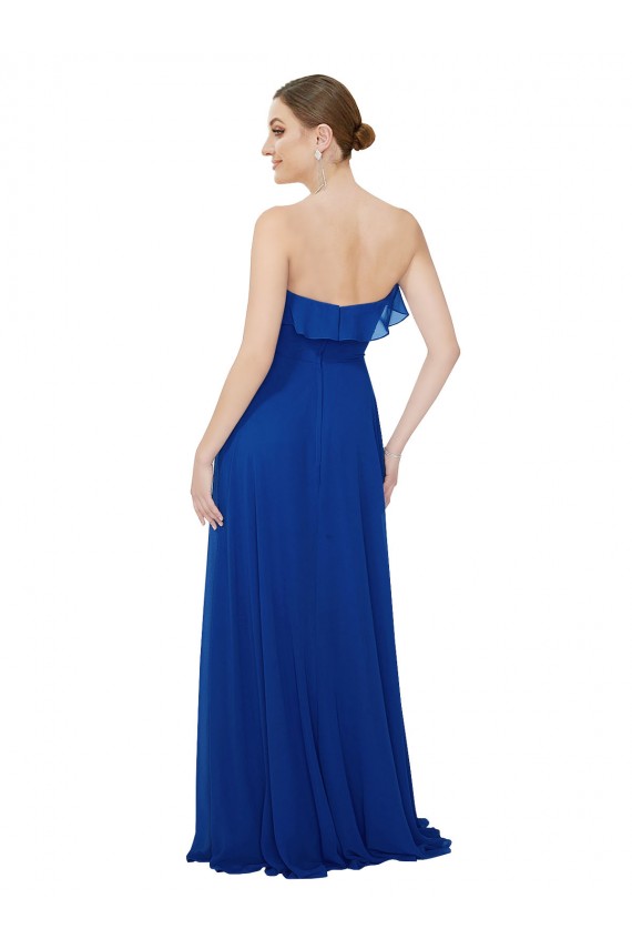 Desconto Azul Real Linha A Amor Sem Mangas Comprimento Chão Vestidos de Festa / Vestidos de Madrinha