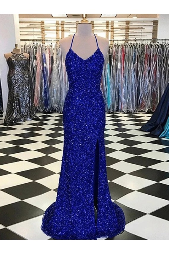 Desconto Azul Real Bainha Decote V Sem Mangas Comboio Varredela Vestido de Noiva / Vestido de Festa
