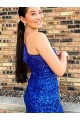 Desconto Azul Real Bainha Um Ombro Sem Mangas Curto Curto Vestidos de Festa