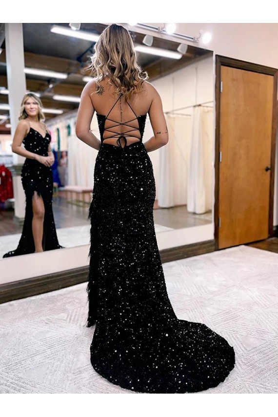 Desconto Azul Real Bainha Decote V Sem Mangas Comboio Varredela Vestido de Festa / Vestido de Madrinha