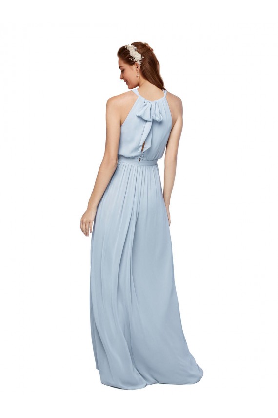 Desconto Azul Real Linha A Decote Alto Sem Mangas Comprimento Chão Vestidos de Madrinha