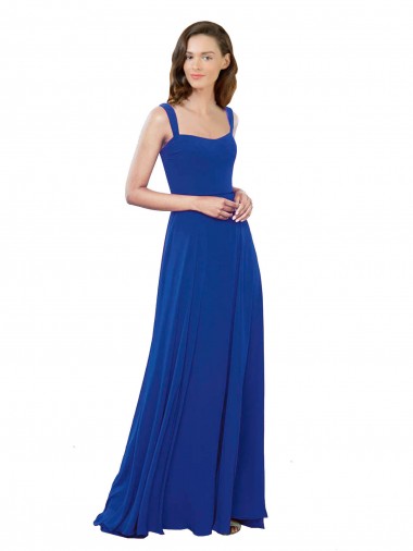 Desconto Azul Real Linha A Decote Quadrado Sem Mangas Comprimento Chão Vestidos de Madrinha
