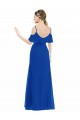 Desconto Azul Real Linha A Decote V Ombro Frio Comprimento Chão Alto Baixo, Vestidos de Madrinha