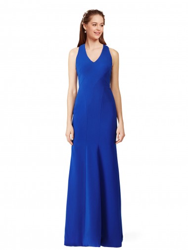 Desconto Azul Real Sereia Decote V Sem Mangas Comprimento Chão Vestidos de Madrinha / Vestidos de Noite / Vestidos de Festa