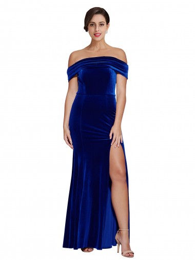 Desconto Azul Real Sereia Fora do Ombro Sem Mangas Comprimento Chão Vestidos de Madrinha / Vestidos de Noite / Vestidos de Festa