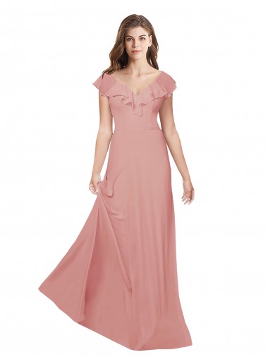 Desconto Bliss Linha A Decote V Mangas Esvoaçantes Comprimento Chão Longo Vestidos de Madrinha