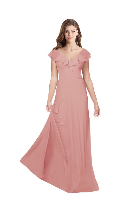 Desconto Bliss Linha A Decote V Mangas Esvoaçantes Comprimento Chão Longo Vestidos de Madrinha