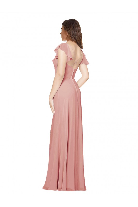 Desconto Bliss Linha A Decote V Mangas Esvoaçantes Comprimento Chão Longo Vestidos de Madrinha
