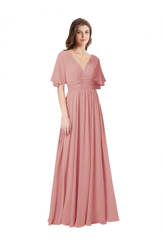 Desconto Bliss Linha A Decote V Mangas Esvoaçantes Comprimento Chão Vestidos de Madrinha