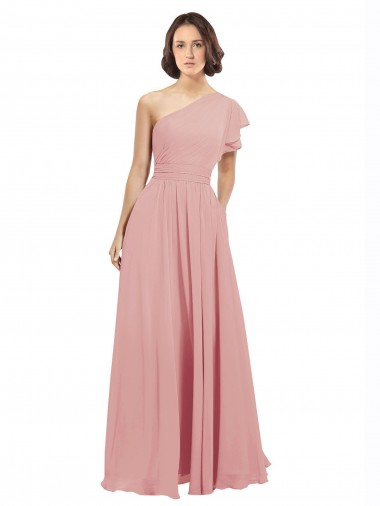 Desconto Bliss Linha A Um Ombro Sem Mangas Comprimento Chão Vestidos de Festa
