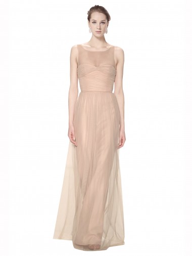 Desconto Blush 95# Bainha Decote Ilusão Sem Mangas Comprimento Chão Vestidos de Madrinha