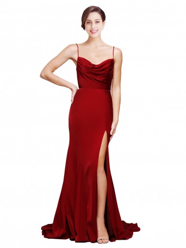 Desconto Borgonha Bainha Alças finas Sem Mangas Comboio Varredela Vestidos de Madrinha / Vestidos de Noite / Vestidos de Festa