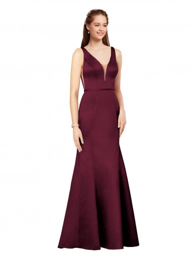 Desconto Borgonha Bainha Decote V Sem Mangas Comprimento Chão Vestidos de Madrinha / Vestidos de Noite / Vestidos de Festa