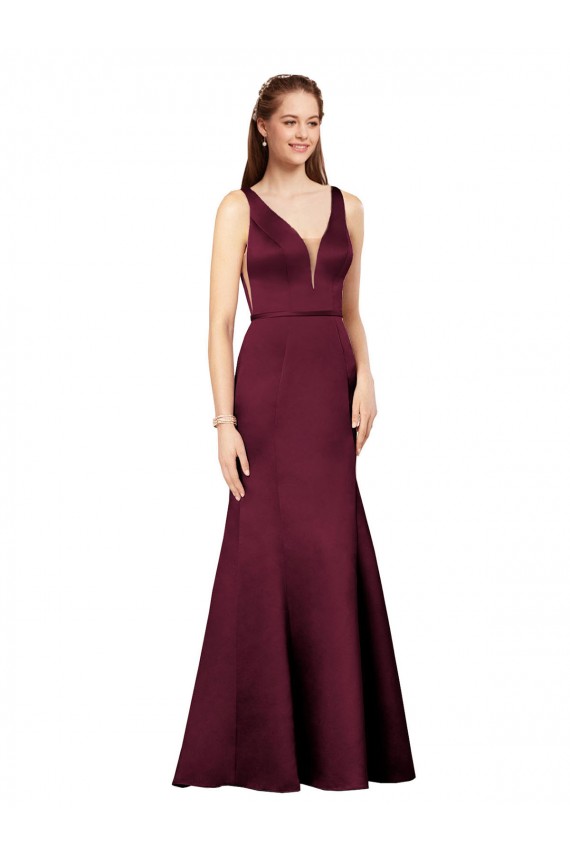 Desconto Borgonha Bainha Decote V Sem Mangas Comprimento Chão Vestidos de Madrinha / Vestidos de Noite / Vestidos de Festa