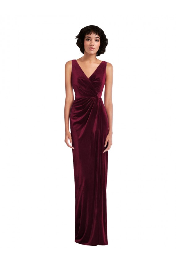 Desconto Borgonha Bainha Decote V Sem Mangas Comprimento Chão Vestidos de Madrinha / Vestidos de Festa