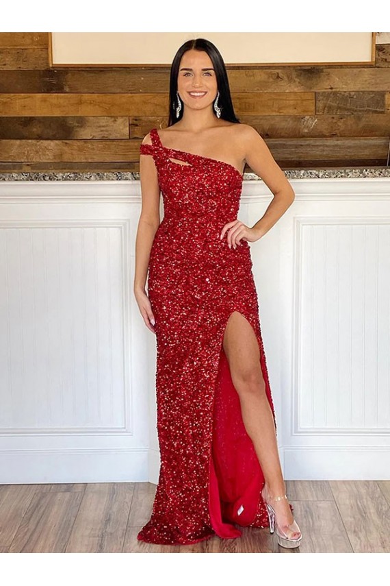 Desconto Borgonha Bainha Um Ombro Sem Mangas Comboio Varredela Vestido de Festa / Vestido de Noiva