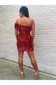 Desconto Borgonha Bainha Um Ombro Sem Mangas Curto Vestidos de Festa