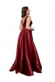 Desconto Borgonha Linha A Decote V Sem Mangas Comprimento Chão Longo Cetim Vestidos de Madrinha / Vestidos de Noite / Vestidos de Festa