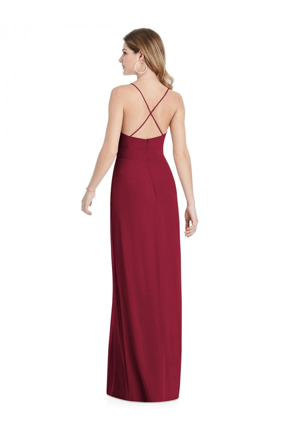 Desconto Borgonha Linha A Alças finas Sem Mangas Comprimento Chão Vestidos de Festa / Vestidos de Madrinha