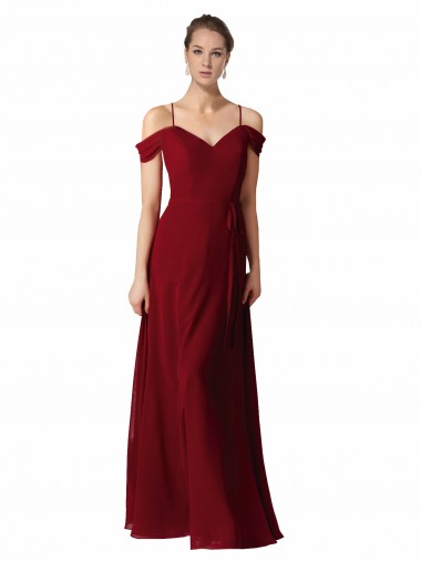 Desconto Borgonha Linha A Amor Sem Mangas Comprimento Chão Vestido de Madrinha / Vestido de Noite