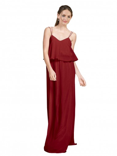 Desconto Borgonha Linha A Alças finas Sem Mangas Comprimento Chão Vestido de Festa / Vestido de Madrinha