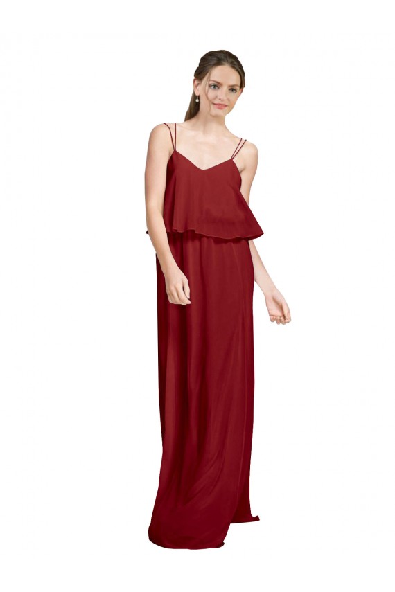 Desconto Borgonha Linha A Alças finas Sem Mangas Comprimento Chão Vestido de Festa / Vestido de Madrinha