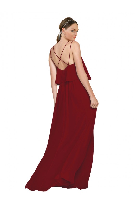 Desconto Borgonha Linha A Alças finas Sem Mangas Comprimento Chão Vestido de Festa / Vestido de Madrinha