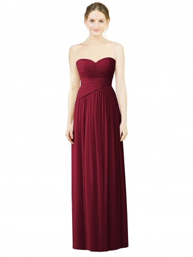 Desconto Borgonha Linha A Amor Sem Mangas Comprimento Chão Vestido de Noite / Vestidos de Madrinha