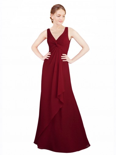 Desconto Borgonha Linha A Decote V Sem Mangas Comprimento Chão Longo Vestido de Festa / Vestido de Madrinha