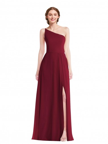Desconto Borgonha Linha A Um Ombro Sem Mangas Comprimento Chão Vestido de Madrinha / Vestido Formais