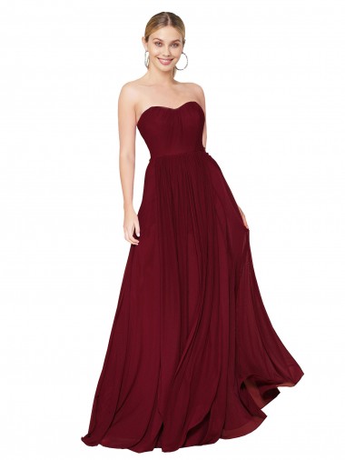 Desconto Borgonha Linha A Amor Sem Mangas Comprimento Chão Longo Vestidos de Madrinha / Vestidos de Noite / Vestidos de Festa