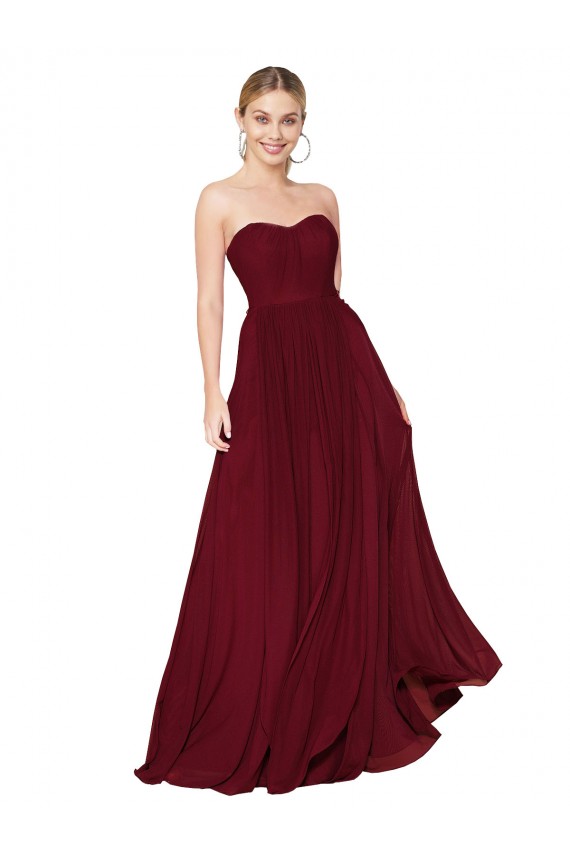 Desconto Borgonha Linha A Amor Sem Mangas Comprimento Chão Longo Vestidos de Madrinha / Vestidos de Noite / Vestidos de Festa