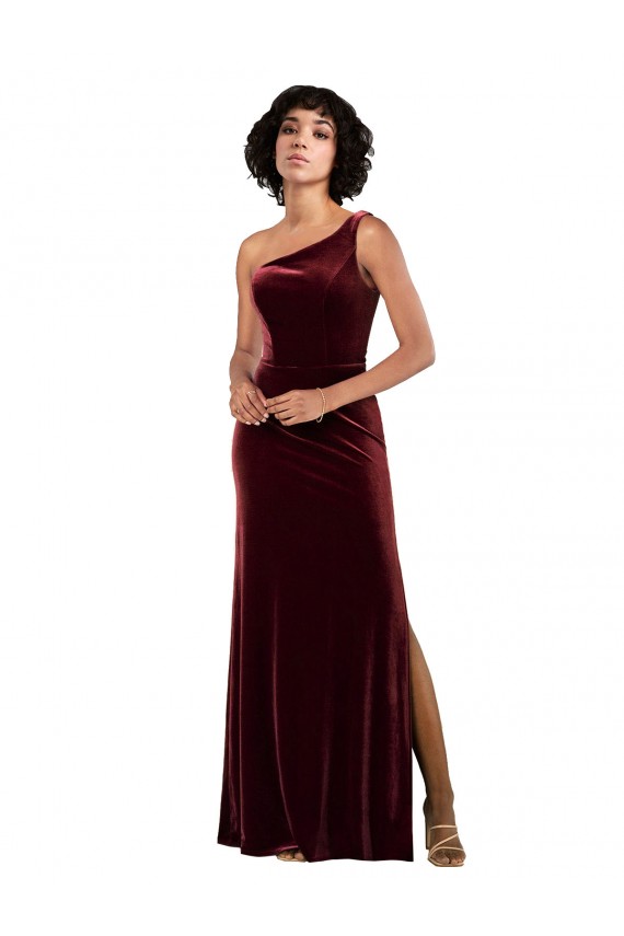 Desconto Borgonha Coluna Um Ombro Sem Mangas Comprimento Chão Vestidos de Madrinha / Vestidos de Noite / Vestidos de Festa