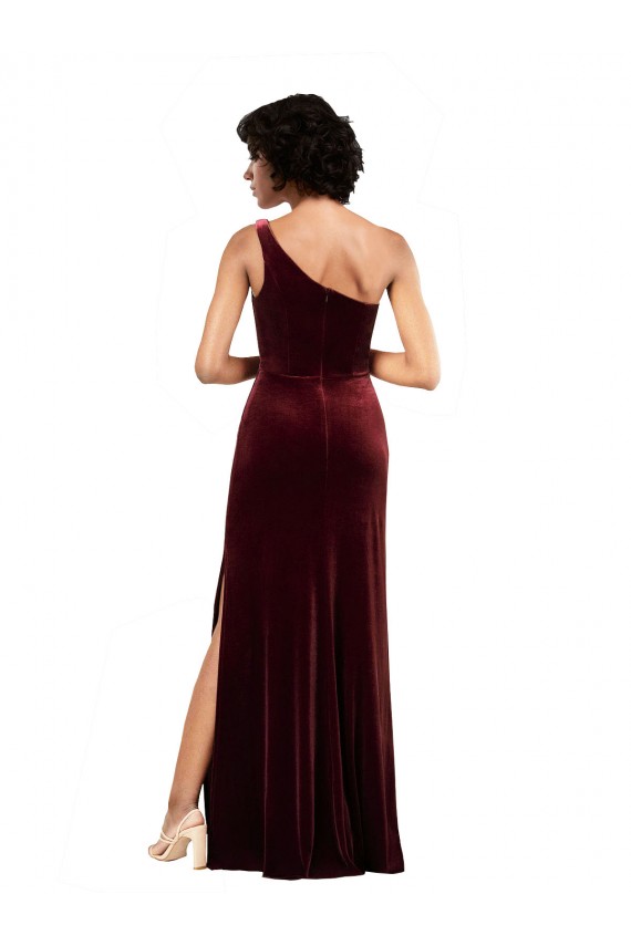 Desconto Borgonha Coluna Um Ombro Sem Mangas Comprimento Chão Vestidos de Madrinha / Vestidos de Noite / Vestidos de Festa