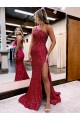 Desconto Borgonha Sereia Um Ombro Sem Mangas Comboio Varredela Vestidos de Festa