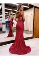Desconto Borgonha Sereia Um Ombro Sem Mangas Comboio Varredela Vestidos de Festa