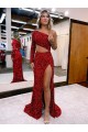 Desconto Borgonha Sereia Um Ombro Mangas Compridas Comboio Varredela Vestidos de Festa