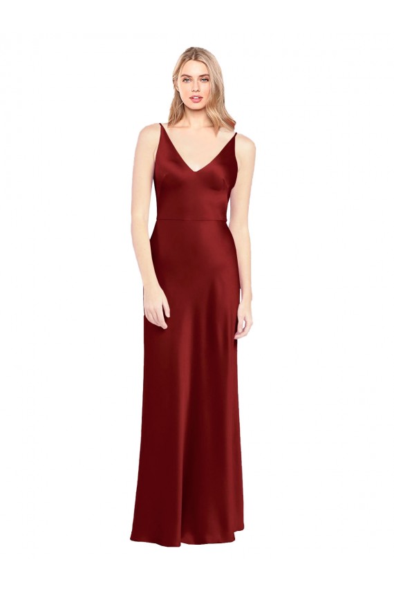 Desconto Borgonha Linha A Alças finas Sem Mangas Comprimento Chão Vestidos de Madrinha / Vestidos de Noite / Vestidos de Festa