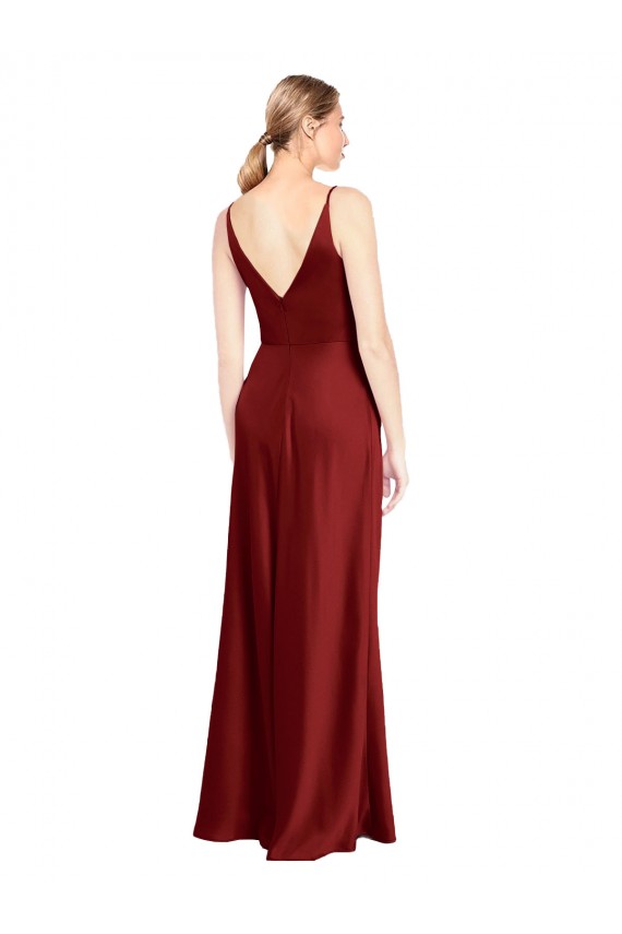 Desconto Borgonha Linha A Alças finas Sem Mangas Comprimento Chão Vestidos de Madrinha / Vestidos de Noite / Vestidos de Festa