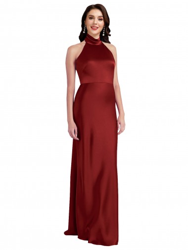 Desconto Borgonha Linha A Cabeçada Sem Mangas Comprimento Chão Longo Vestidos de Madrinha / Vestidos de Noite / Vestidos de Festa