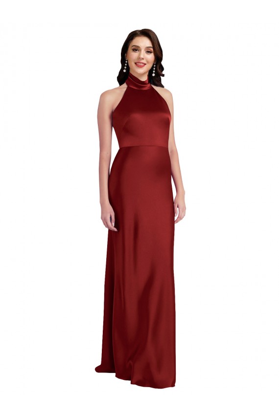 Desconto Borgonha Linha A Cabeçada Sem Mangas Comprimento Chão Longo Vestidos de Madrinha / Vestidos de Noite / Vestidos de Festa