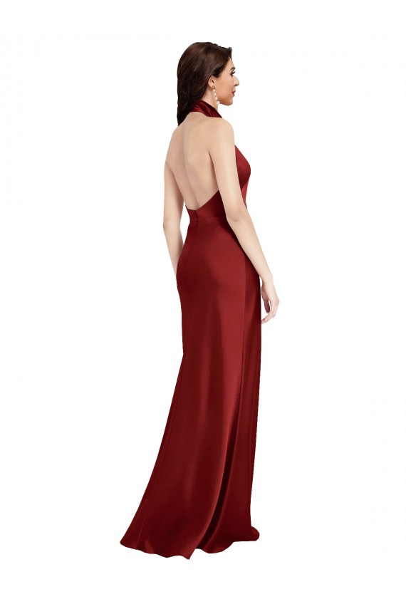 Desconto Borgonha Linha A Cabeçada Sem Mangas Comprimento Chão Longo Vestidos de Madrinha / Vestidos de Noite / Vestidos de Festa