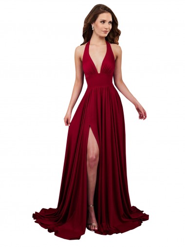 Desconto Borgonha Linha A Cabeçada Sem Mangas Comprimento Chão Vestidos de Madrinha / Vestidos de Noite / Vestidos de Festa